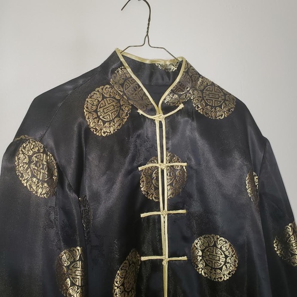 Mens Vintage Chinese Black/ Gold Tang Suit with Stand-up Collar (Jacket & Pants) - Picture 2 of 15